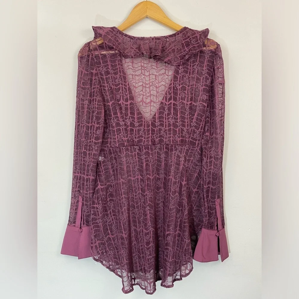 Free People Night Moves Lace Buttondown Top Blouse Romantic Size Small